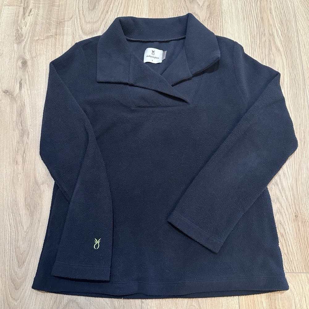 Dudley Stephen's Navy Fleece Sweater Women Size S USA‎ Collared Gorpcore Ski
